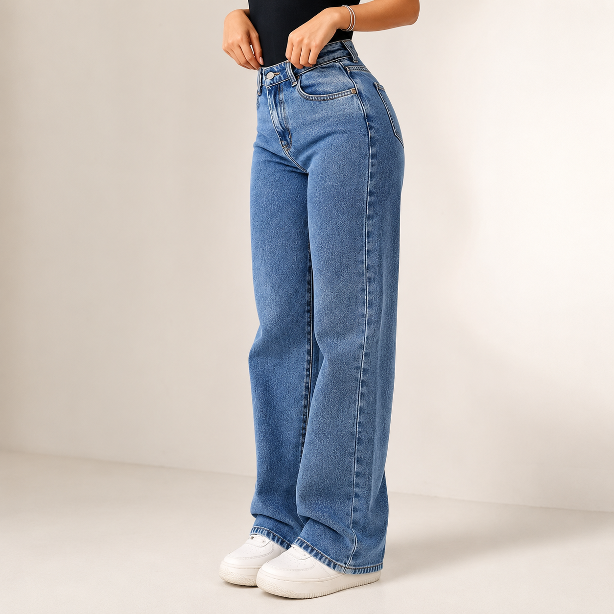 Calça Jeans Feminina Wide Leg Pantalona Premium Cintura Alta