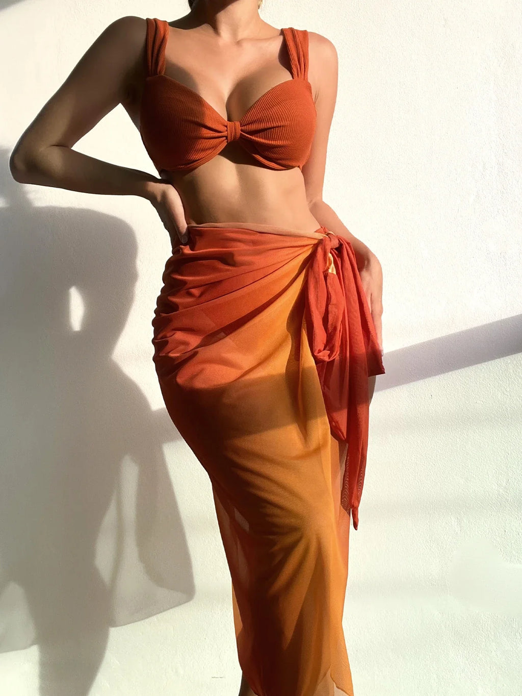 Conjunto Biquíni 3 Peças Saia Ombre