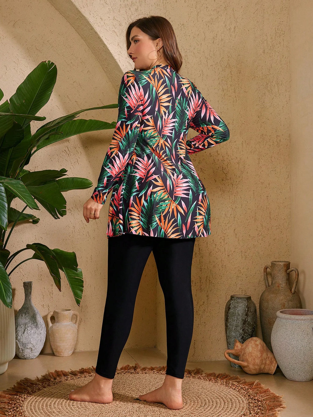 Conjunto Burkini 2 Peças Plus Size Vestido Floral