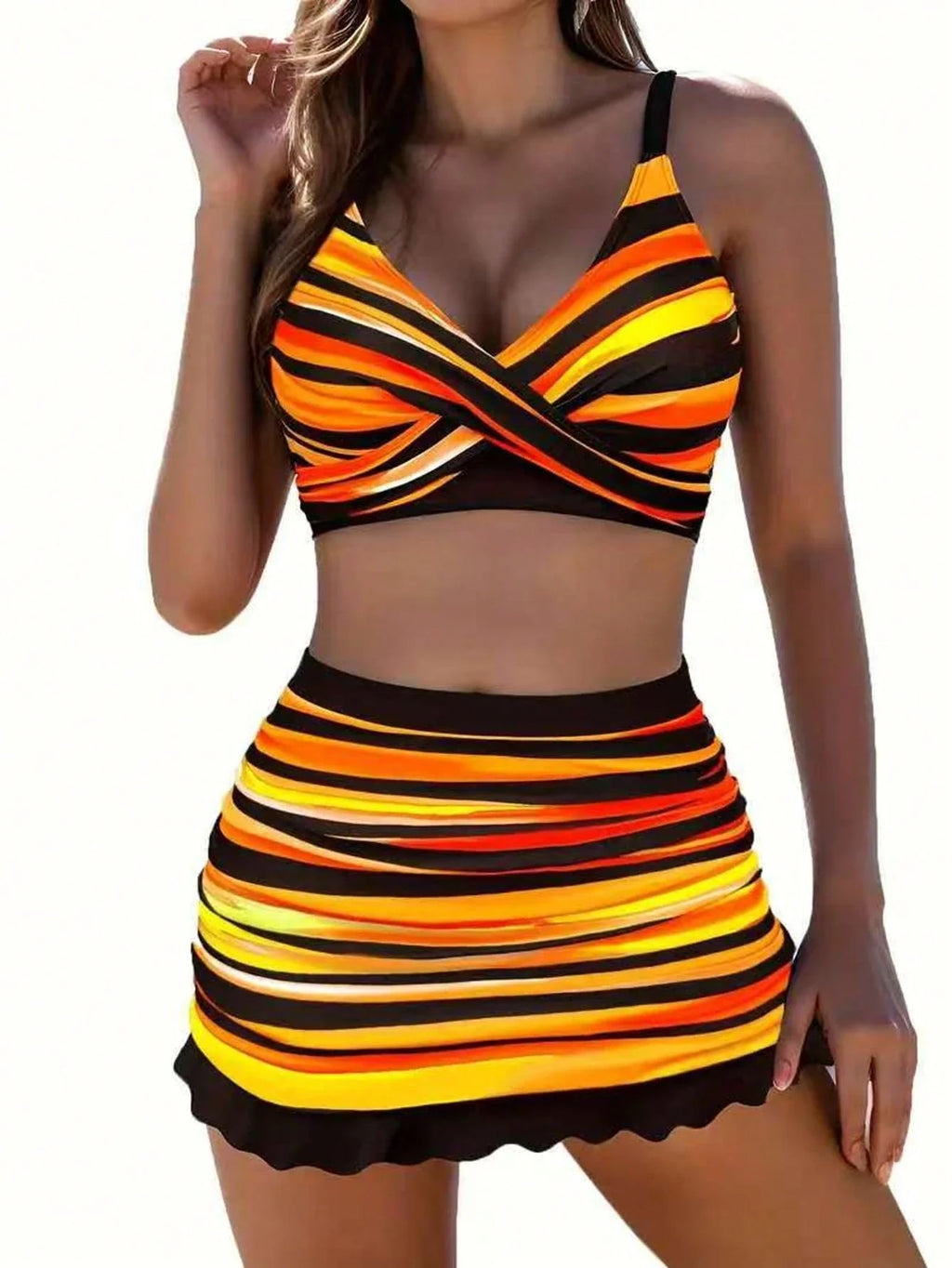 Conjunto Biquíni 3 Peças Verão Listrado