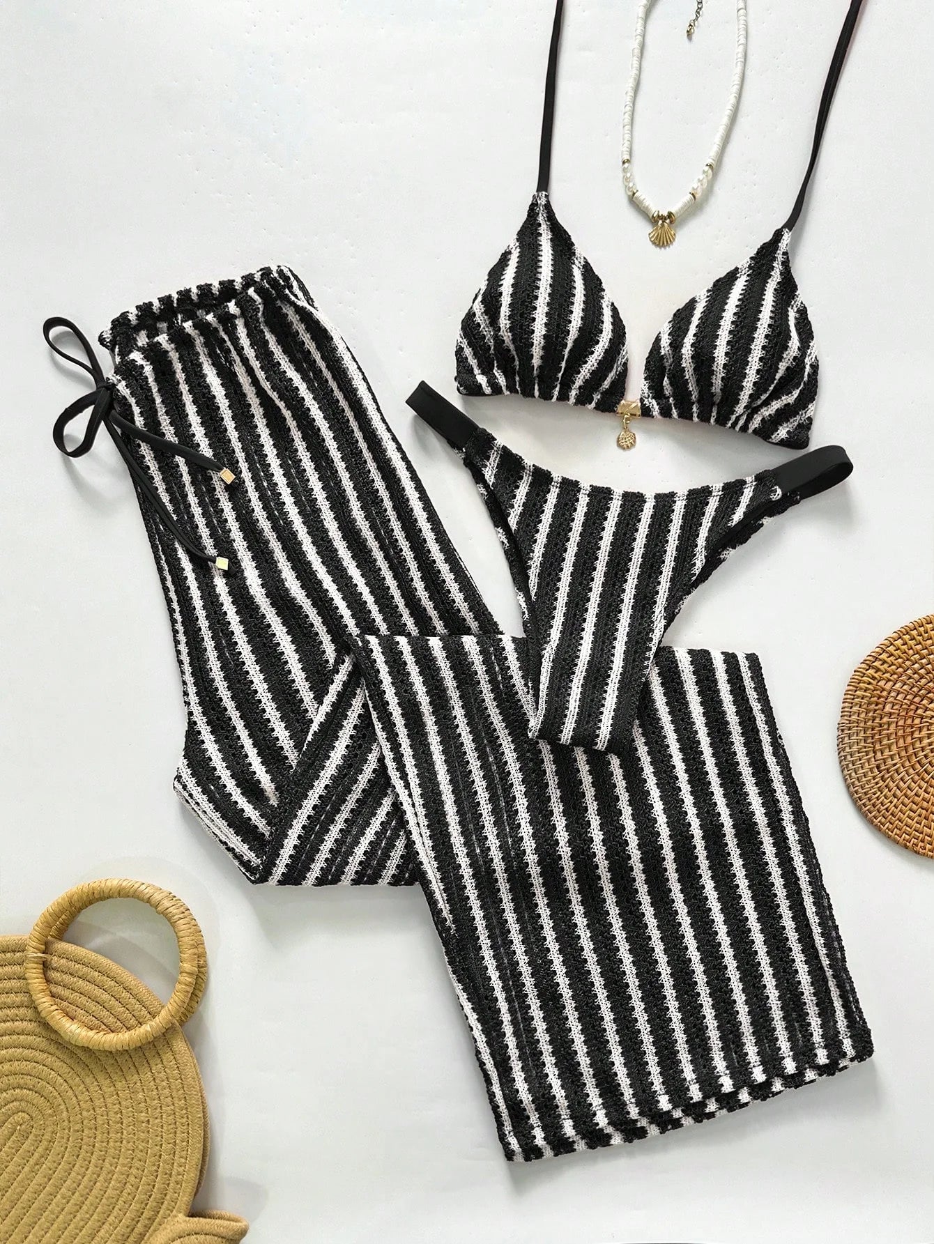 Conjunto Biquíni 3 Peças Tricô Elegante Ariela