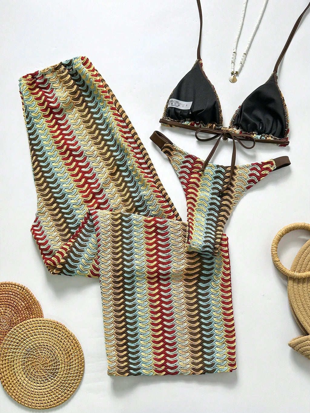 Conjunto Biquíni 3 Peças Tricô Elegante Ariela