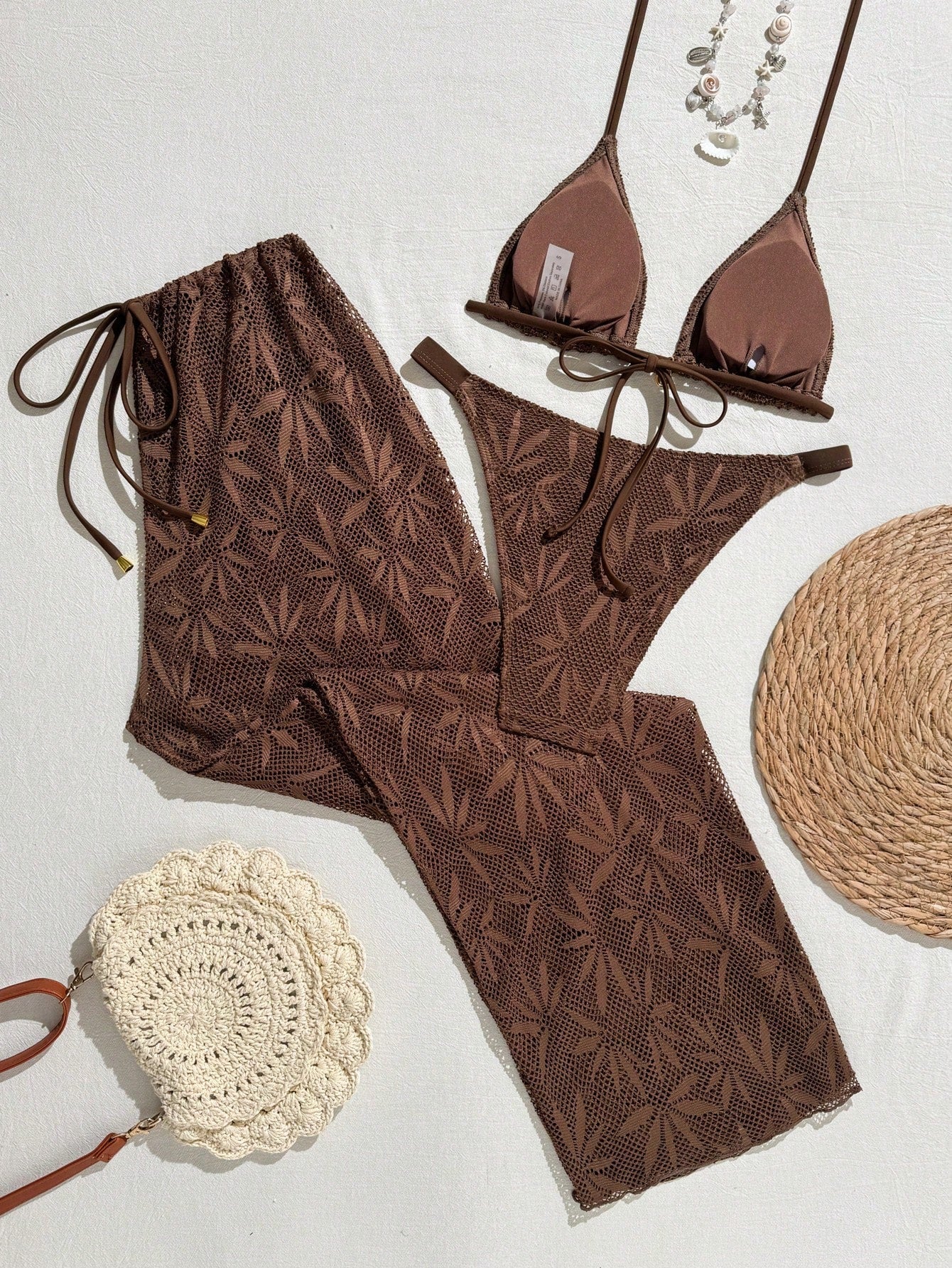 Conjunto Biquíni 3 Peças Renda Elegante Pérola