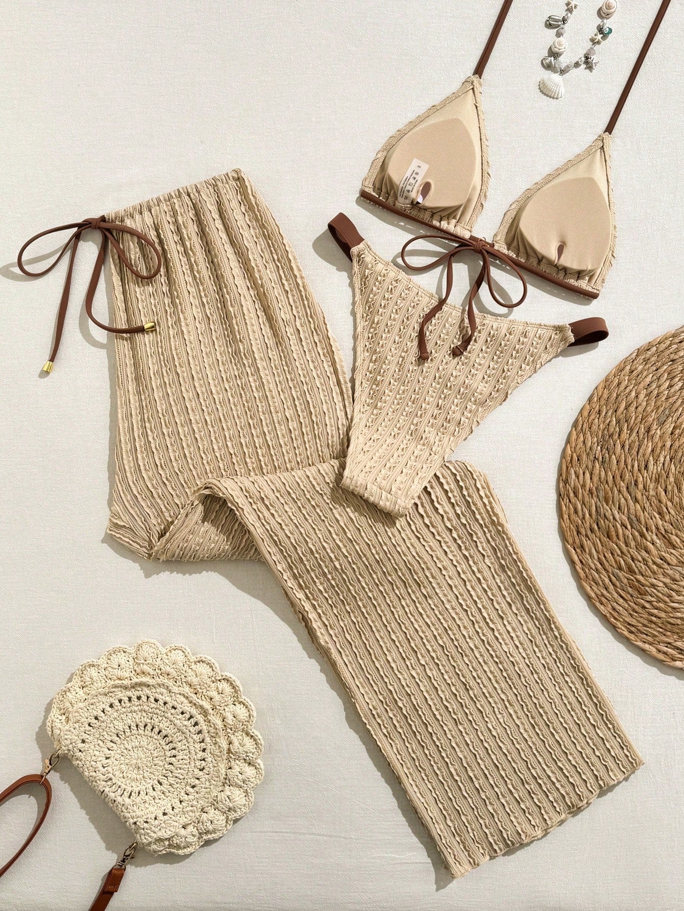 Conjunto Biquíni 3 Peças Renda Elegante Pérola