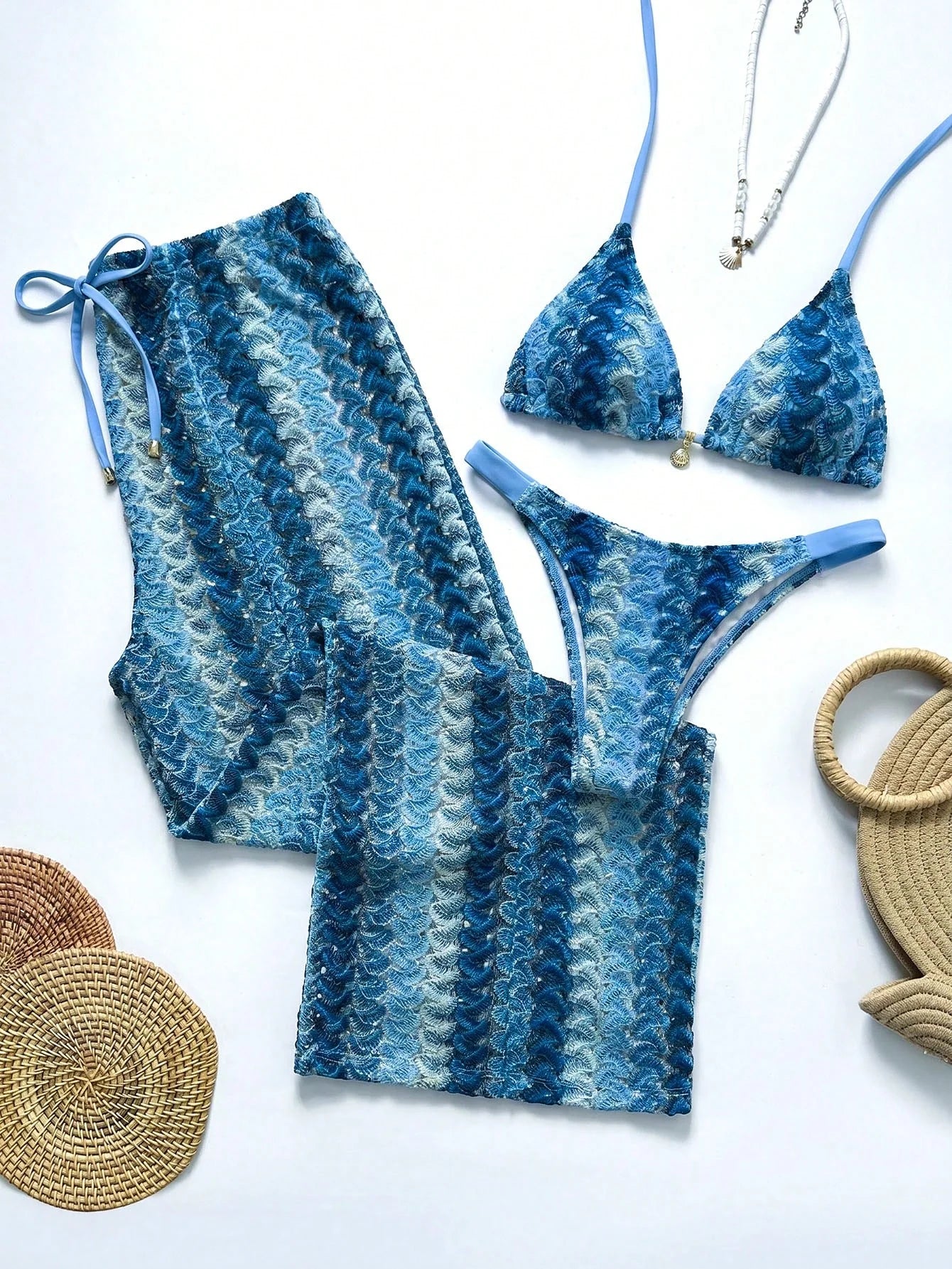 Conjunto Biquíni 3 Peças Tricô Elegante Ariela