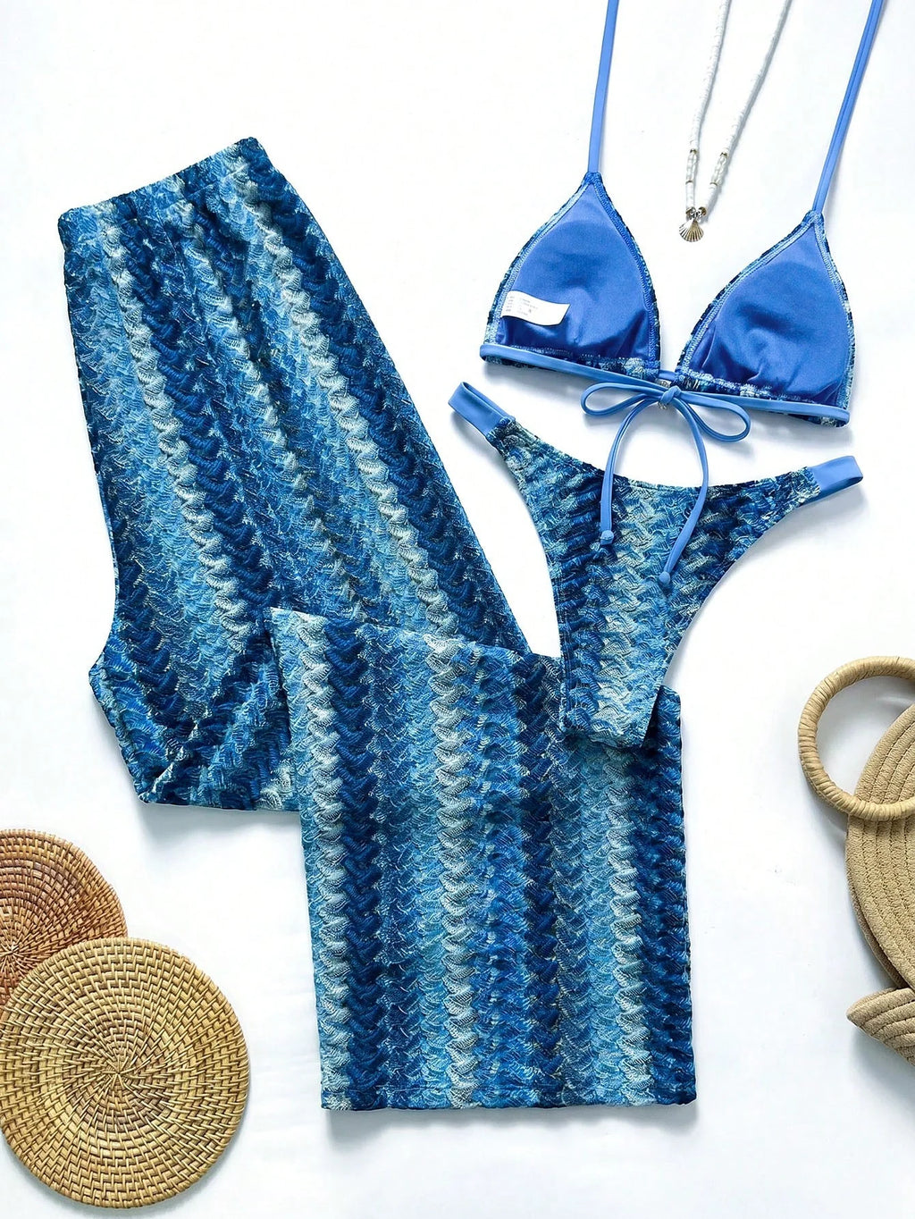 Conjunto Biquíni 3 Peças Tricô Elegante Ariela