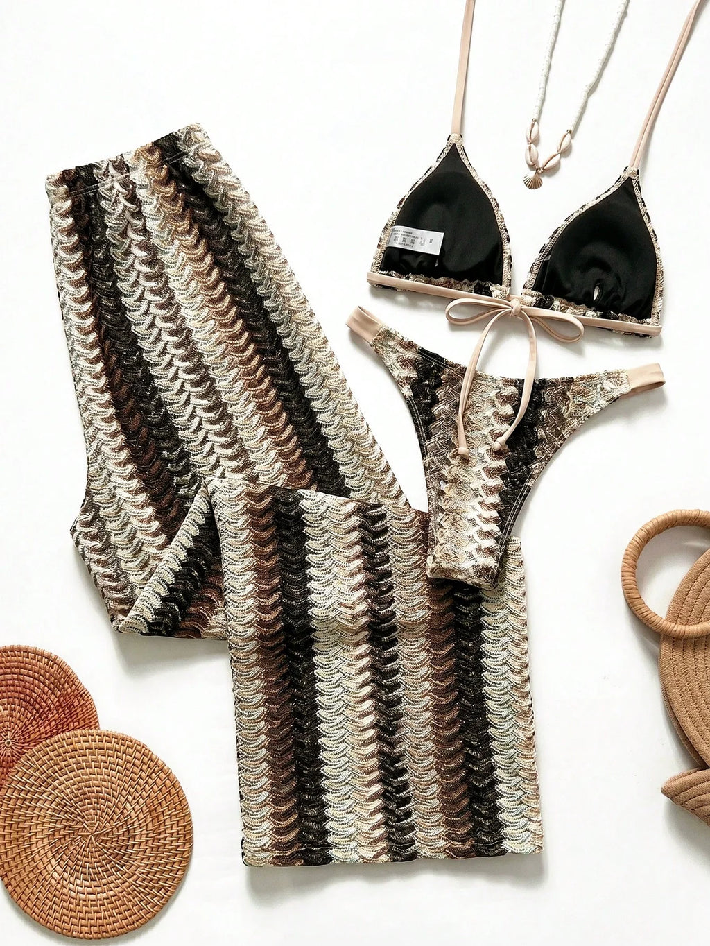 Conjunto Biquíni 3 Peças Tricô Elegante Ariela