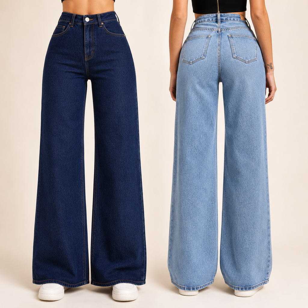 Calça Jeans Feminina Wide Leg Pantalona Premium Cintura Alta