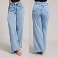 Calça Jeans Feminina Wide Leg Pantalona Cintura Alta