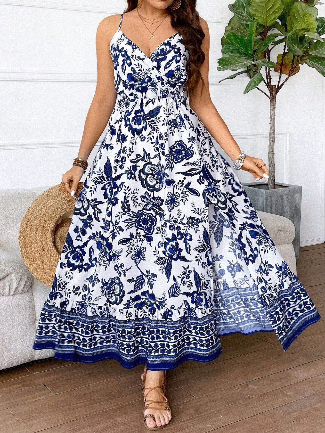 Vestido Longo Estampado Plus Size
