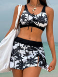 Conjunto de Biquíni Feminino de 3 Peças Tie-Dye Tropical