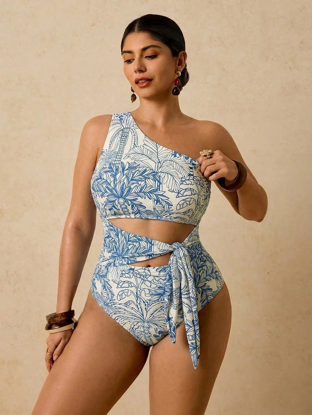 Maiô Elegante Plantas Plus Size