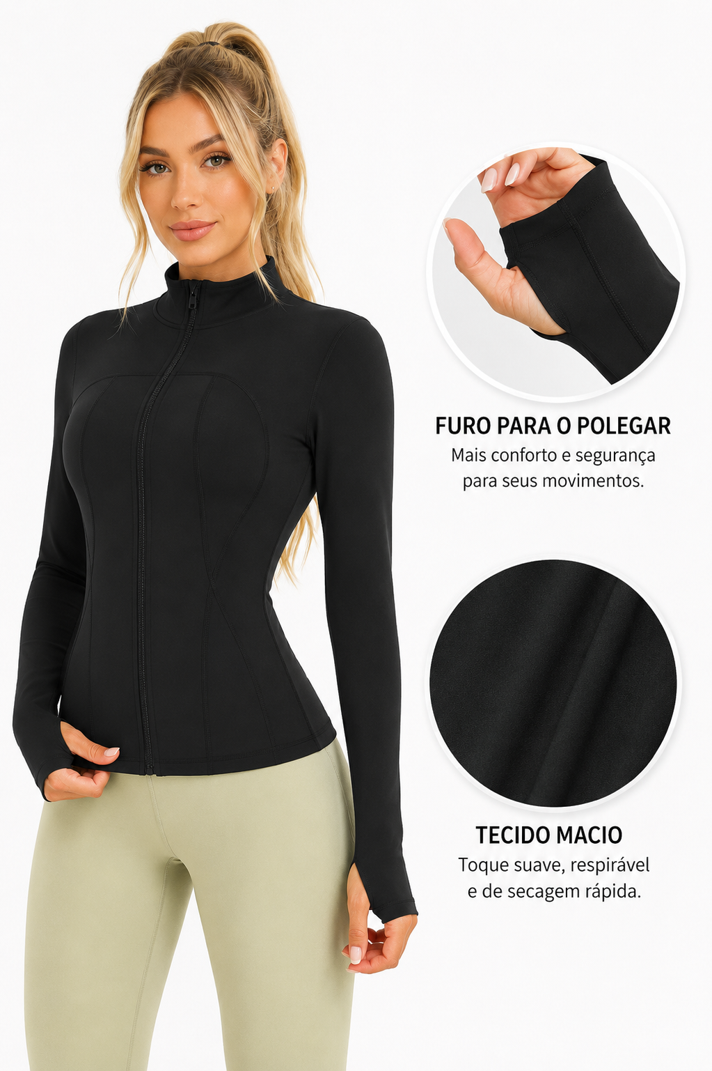 Jaqueta Esportiva Feminina com Aberturas para Polegar